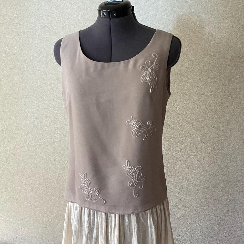 90s vintage beaded beige tank top fairy whimsy dainty